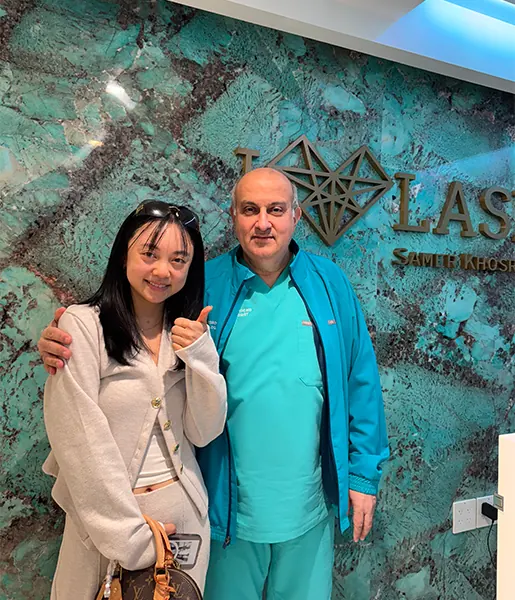 EVO ICL patient giving a thumbs up with Dr. Samer Khosrof at I Love LASIK and Lens